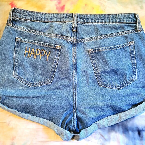 Womens "Highest Rise" Denim Embroidered Shorts - Picture 2 of 4
